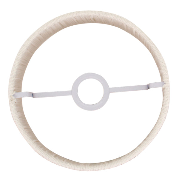 Bovenaanzicht van de beige geweven lampenkap met E27-fittinghouder.