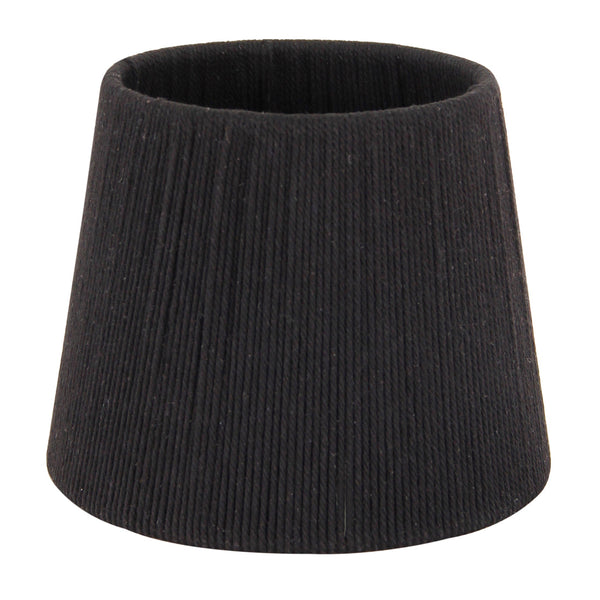 Ronde zwarte lampenkap gemaakt van verticaal geweven katoenen koord.