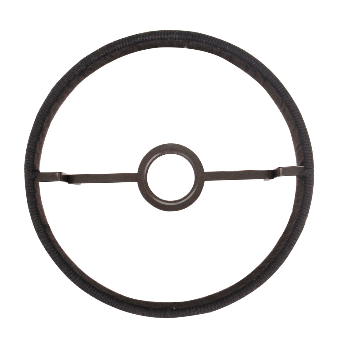 Bovenaanzicht van de geweven lampenkap met focus op de E27-fittinghouder.