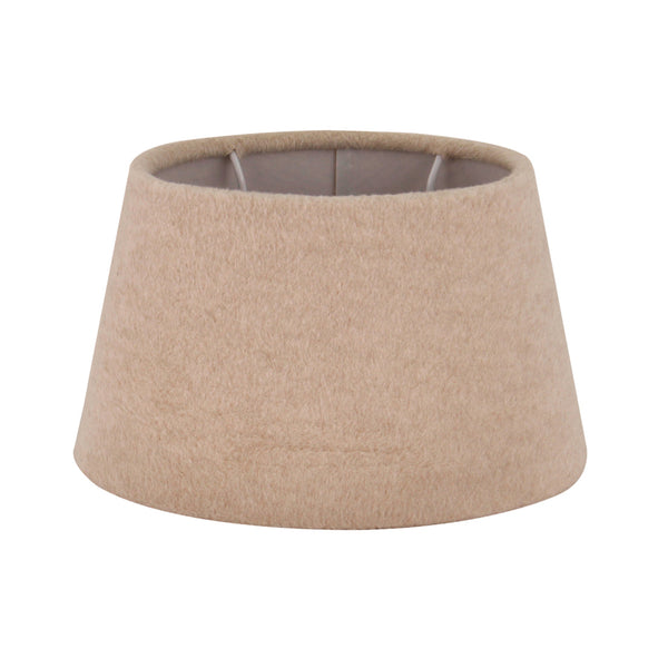 Ovale beige lampenkap van fijn geweven Wooly-stof.