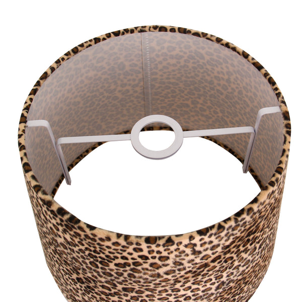 Bovenaanzicht van de ronde lampenkap met zichtbare E27 fittinghouder en stoffen binnenzijde.