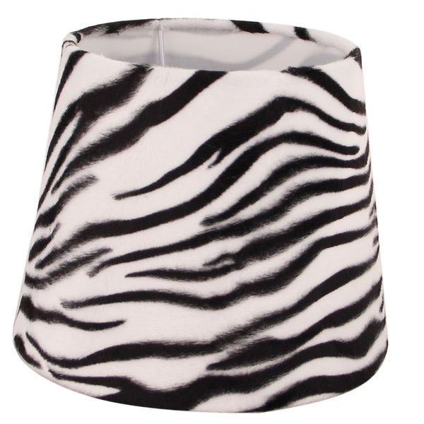 Ronde drum-lampenkap met zwart-wit zebrapatroon van zacht fluweel.