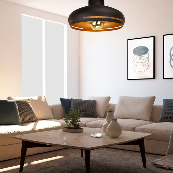 Various Streifen Deckenlampe Schwarz Ø35 cm montiert an Decke im Wohnzimmer