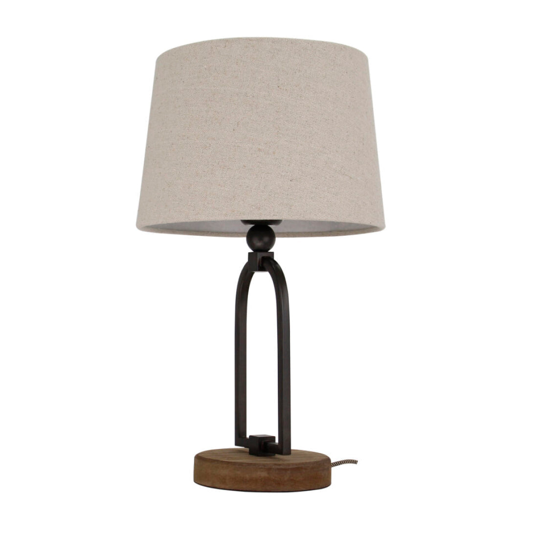 Various Vintage Table Lamp – E27 – Height 45 cm – Wooden Base & Metal Frame – Beige Fabric Shade