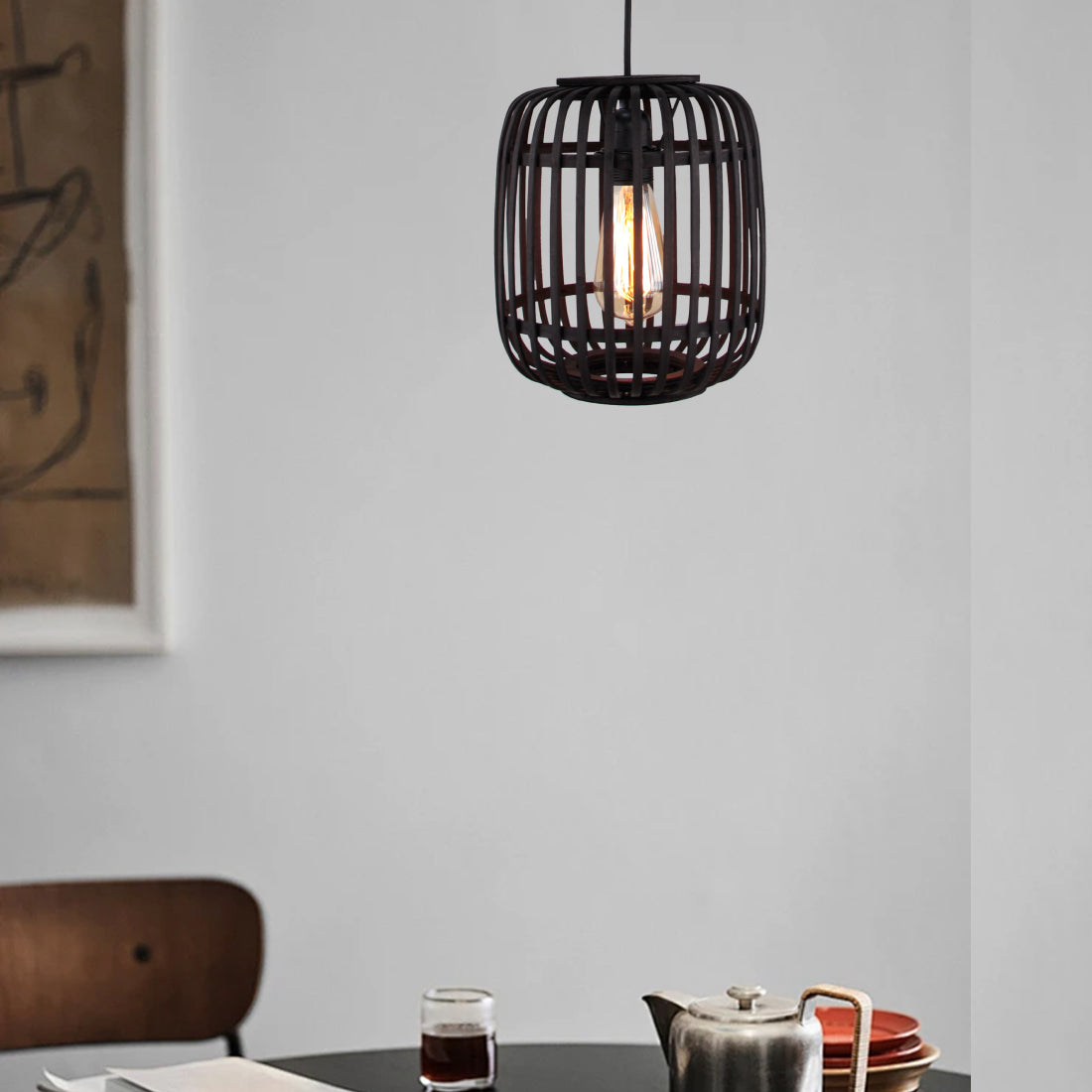 Various Woven Hängelampe 1-flammig Ø22 cm aus schwarzem Bambus