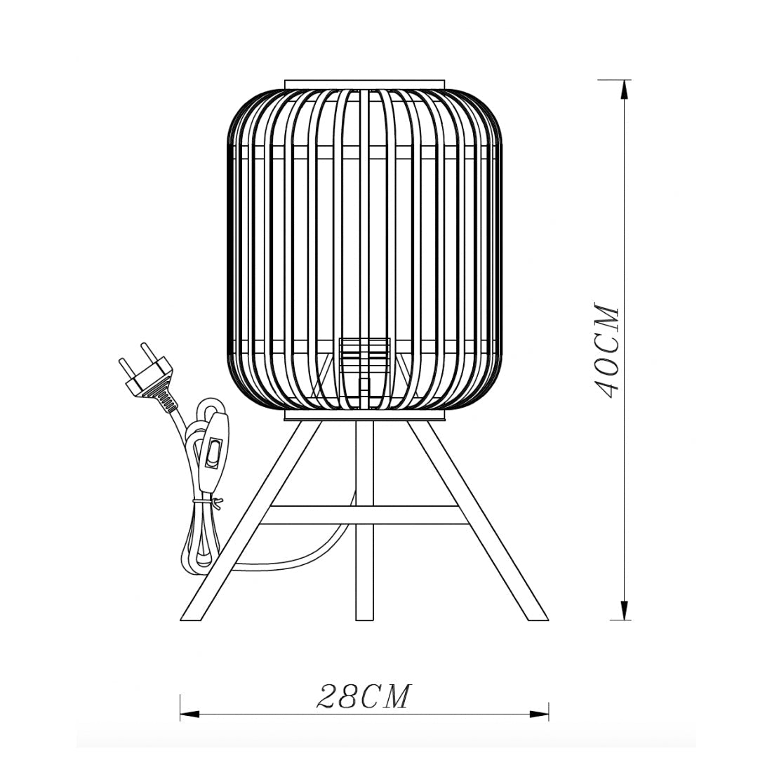 Moderne 1-flammige Tischlampe Schwarz aus Rattan