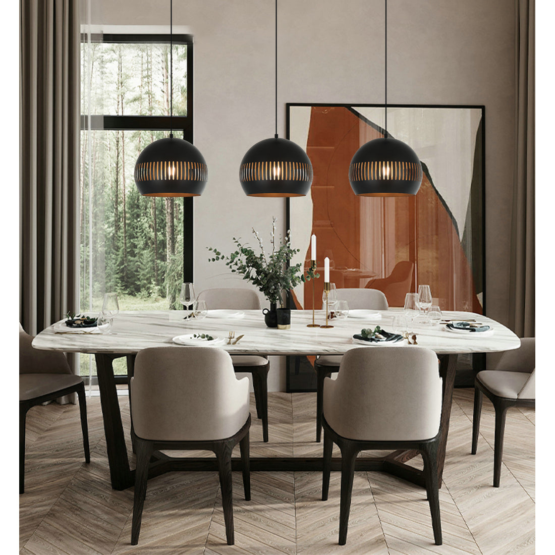 De Various Globo hanglamp in zwart met Ø30 cm per kap. Een moderne, stijlvolle tafellamp die een eigentijdse uitstraling biedt voor elk interieur.