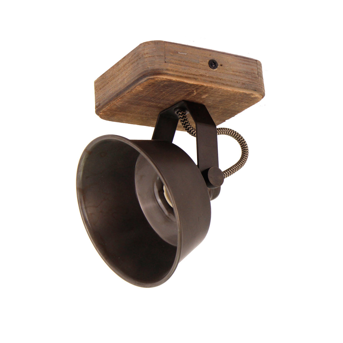 Max plafondlamp van Various, 1 lichts, Ø12 cm, stijlvolle, zwart black steel spot met vintage hout.