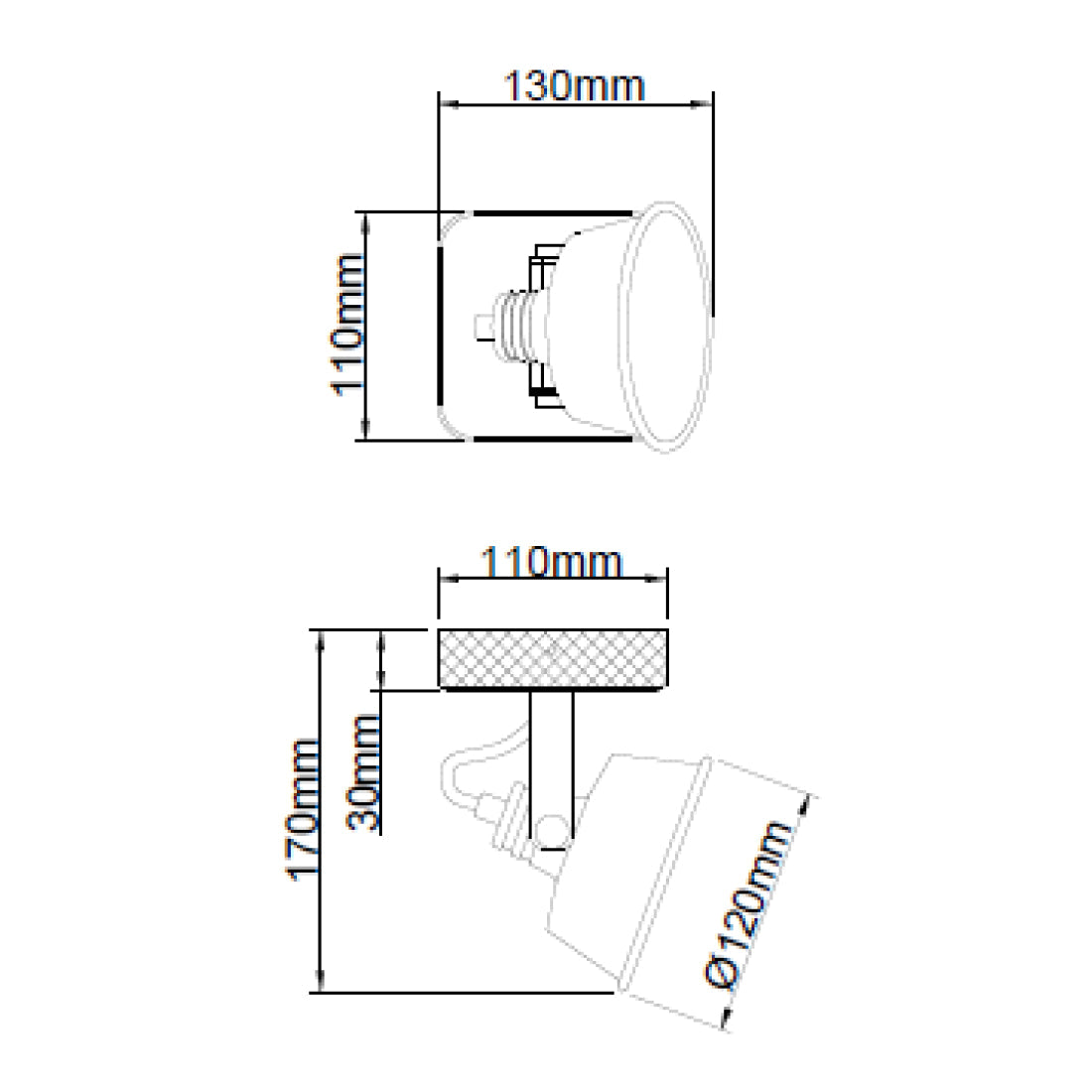 Max plafondlamp van Various, 1 lichts, Ø12 cm, stijlvolle, zwart black steel spot met vintage hout.