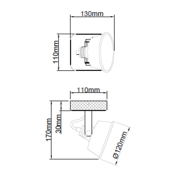 Max plafondlamp van Various, 1 lichts, Ø12 cm, stijlvolle, zwart black steel spot met vintage hout.