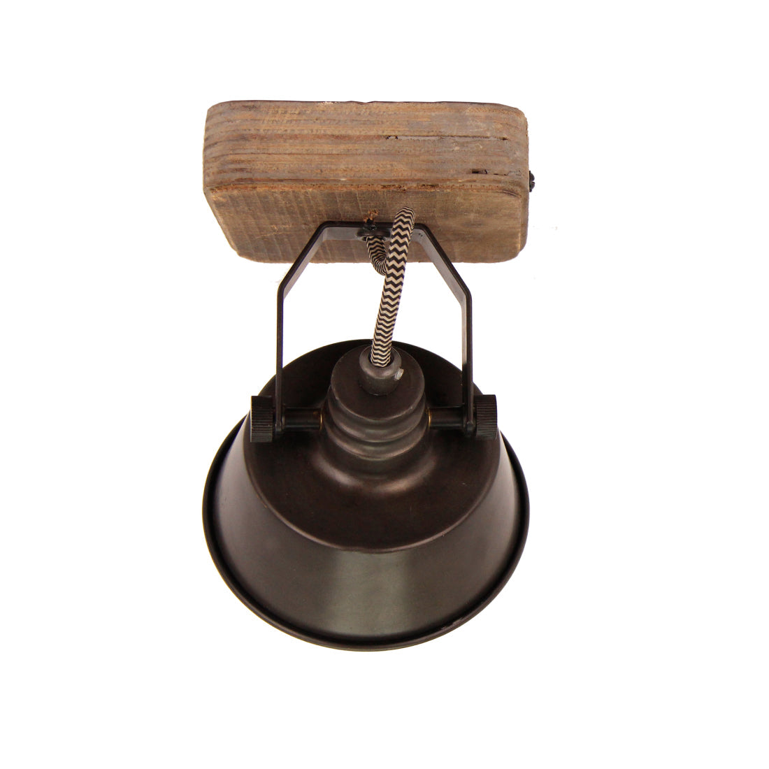 Max plafondlamp van Various, 1 lichts, Ø12 cm, stijlvolle, zwart black steel spot met vintage hout.