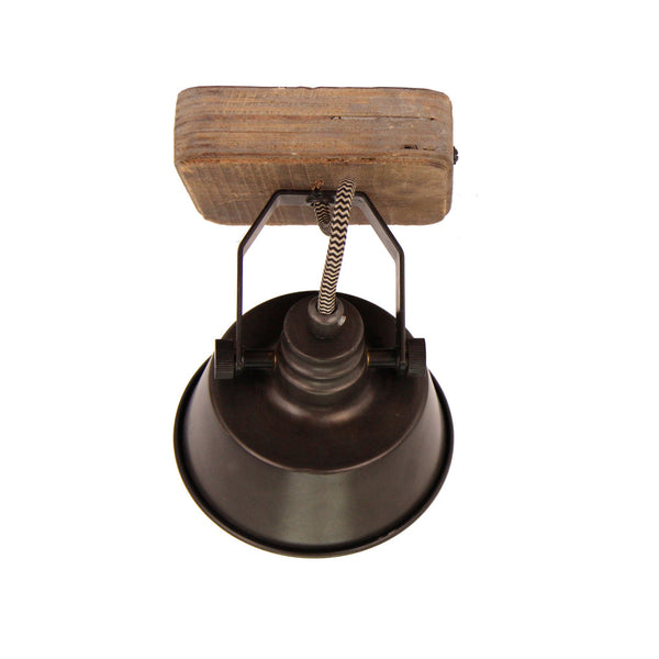 Max plafondlamp van Various, 1 lichts, Ø12 cm, stijlvolle, zwart black steel spot met vintage hout.