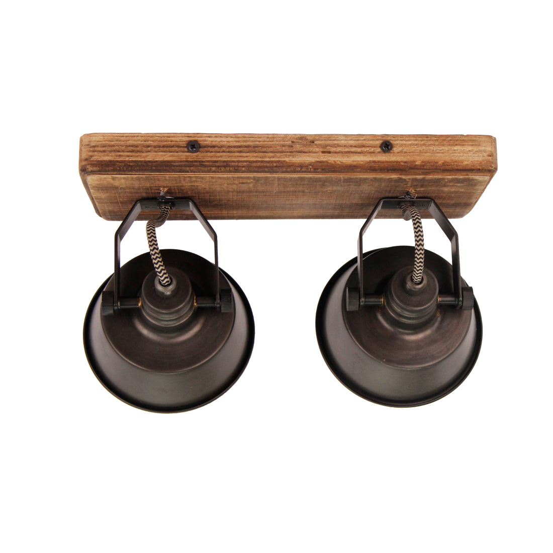 Max plafondlamp van Various, 2 lichts, Ø12 cm, stijlvolle, zwart black steel spot met vintage hout.