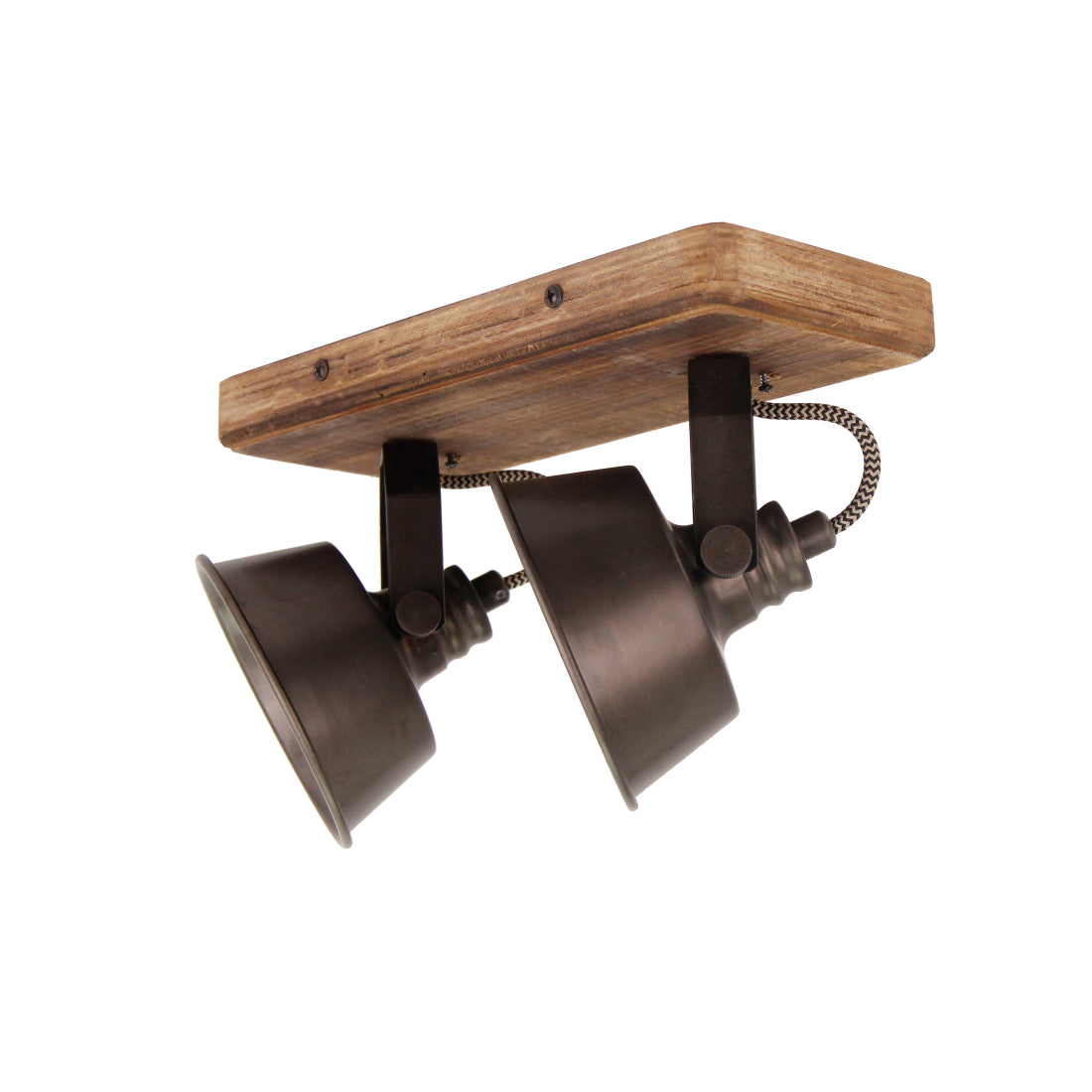 Max plafondlamp van Various, 2 lichts, Ø12 cm, stijlvolle, zwart black steel spot met vintage hout.