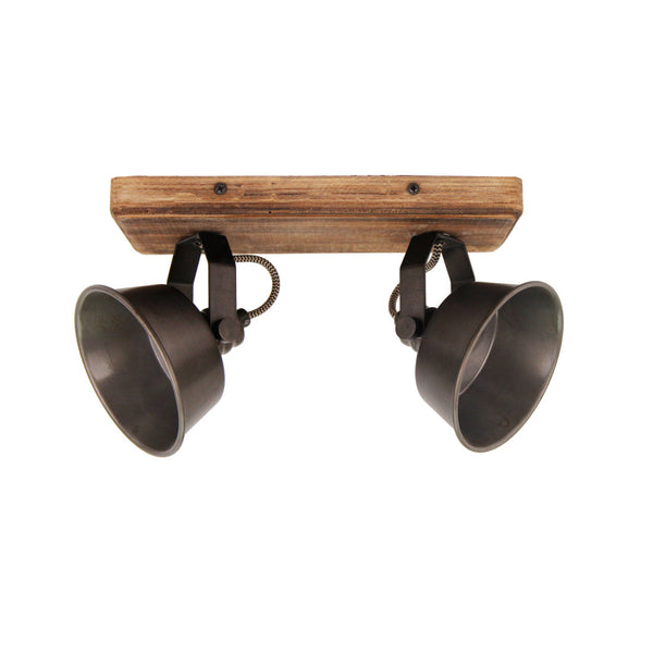 Max plafondlamp van Various, 2 lichts, Ø12 cm, stijlvolle, zwart black steel spot met vintage hout.