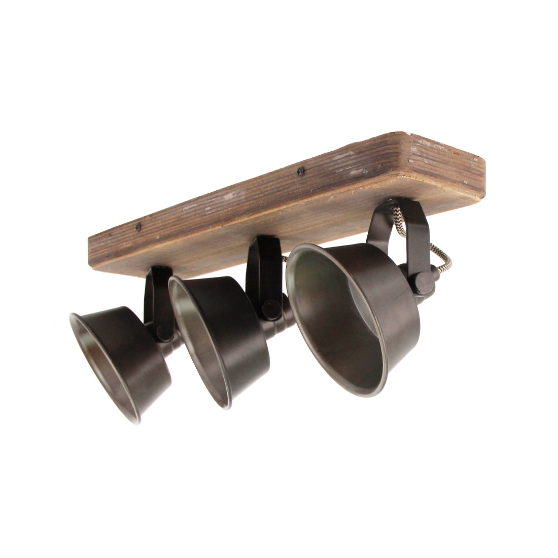 Max plafondlamp van Various, 3 lichts, Ø12 cm, stijlvolle, zwart black steel spot met vintage hout.