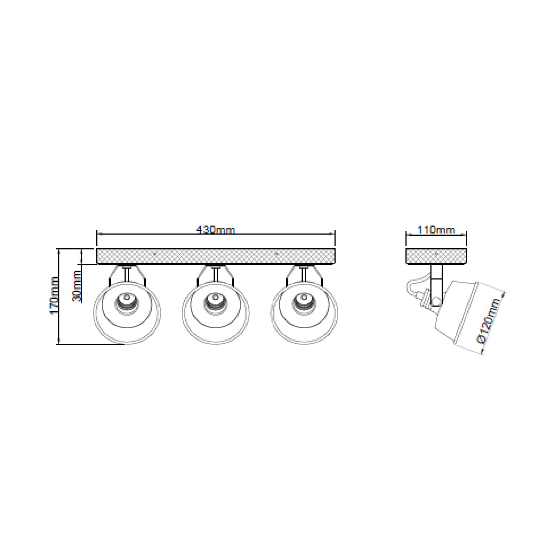 Max plafondlamp van Various, 3 lichts, Ø12 cm, stijlvolle, zwart black steel spot met vintage hout.