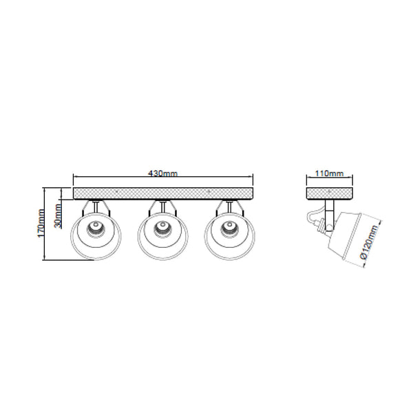 Max plafondlamp van Various, 3 lichts, Ø12 cm, stijlvolle, zwart black steel spot met vintage hout.