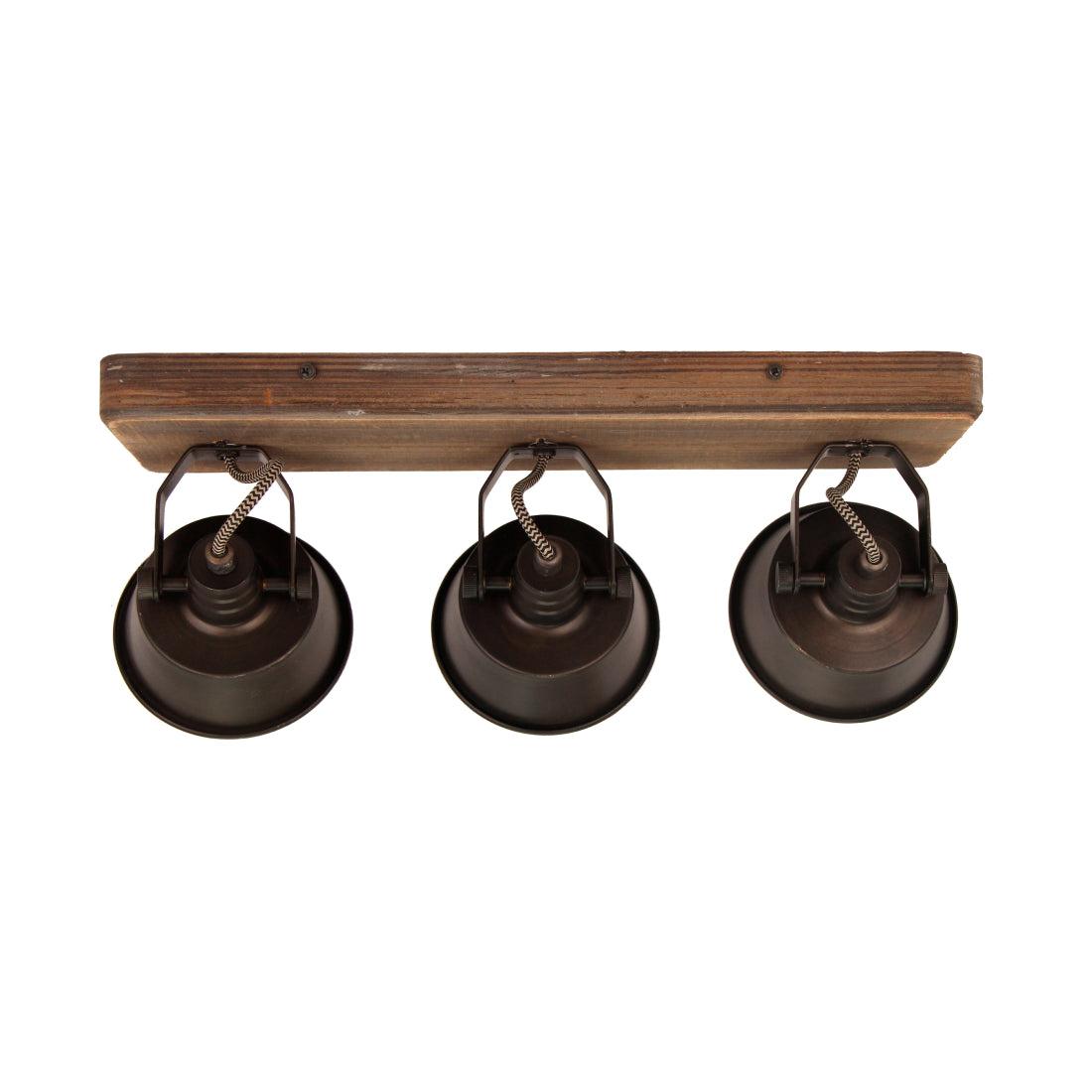 Max plafondlamp van Various, 3 lichts, Ø12 cm, stijlvolle, zwart black steel spot met vintage hout.