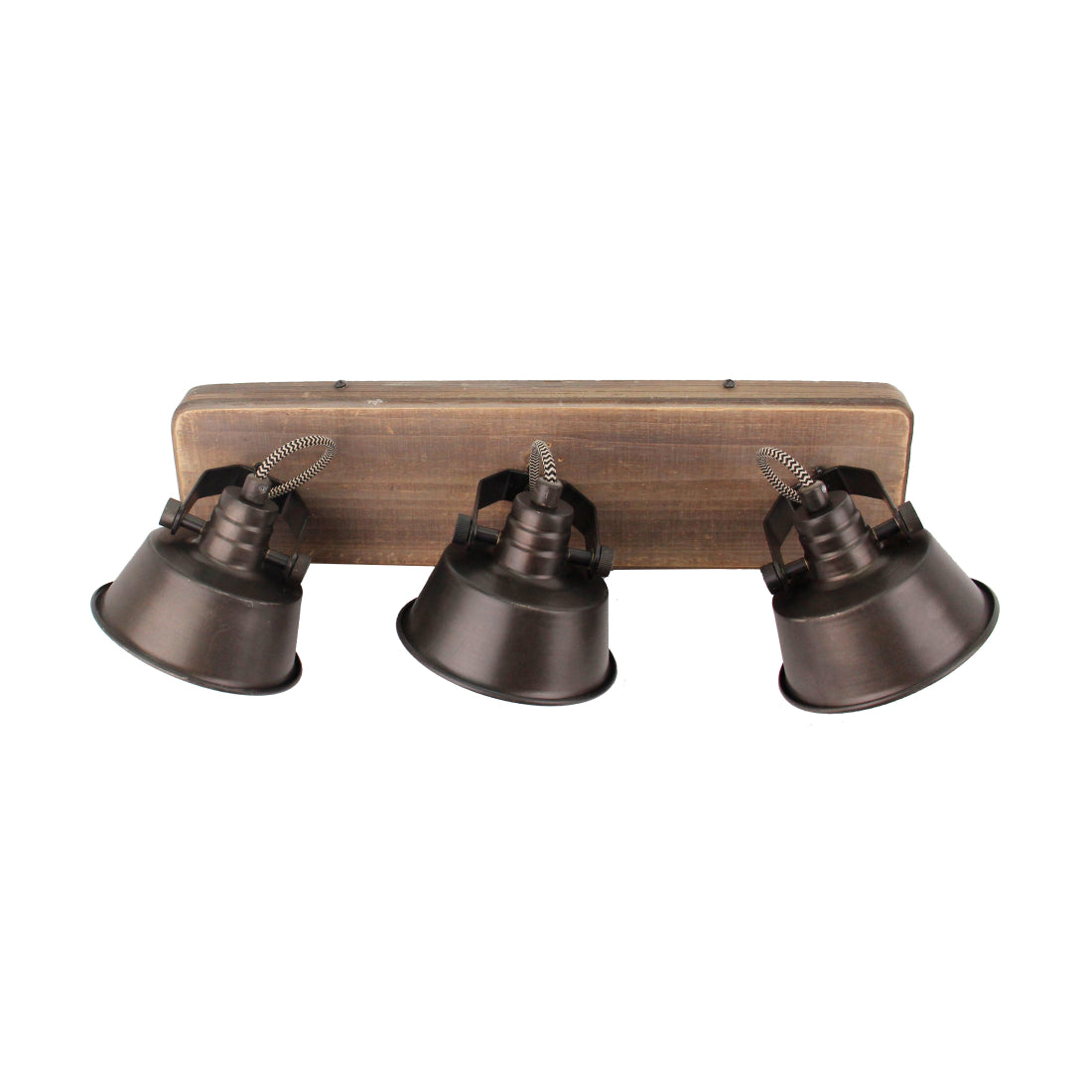 Max plafondlamp van Various, 3 lichts, Ø12 cm, stijlvolle, zwart black steel spot met vintage hout.