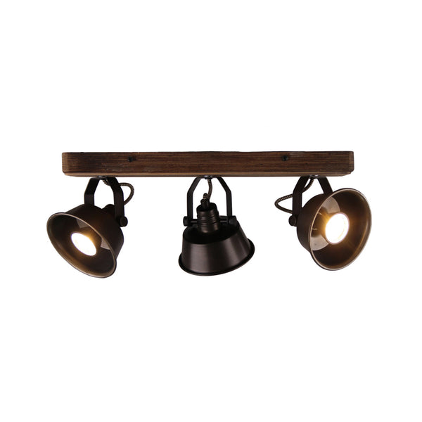 Max plafondlamp van Various, 3 lichts, Ø12 cm, stijlvolle, zwart black steel spot met vintage hout.