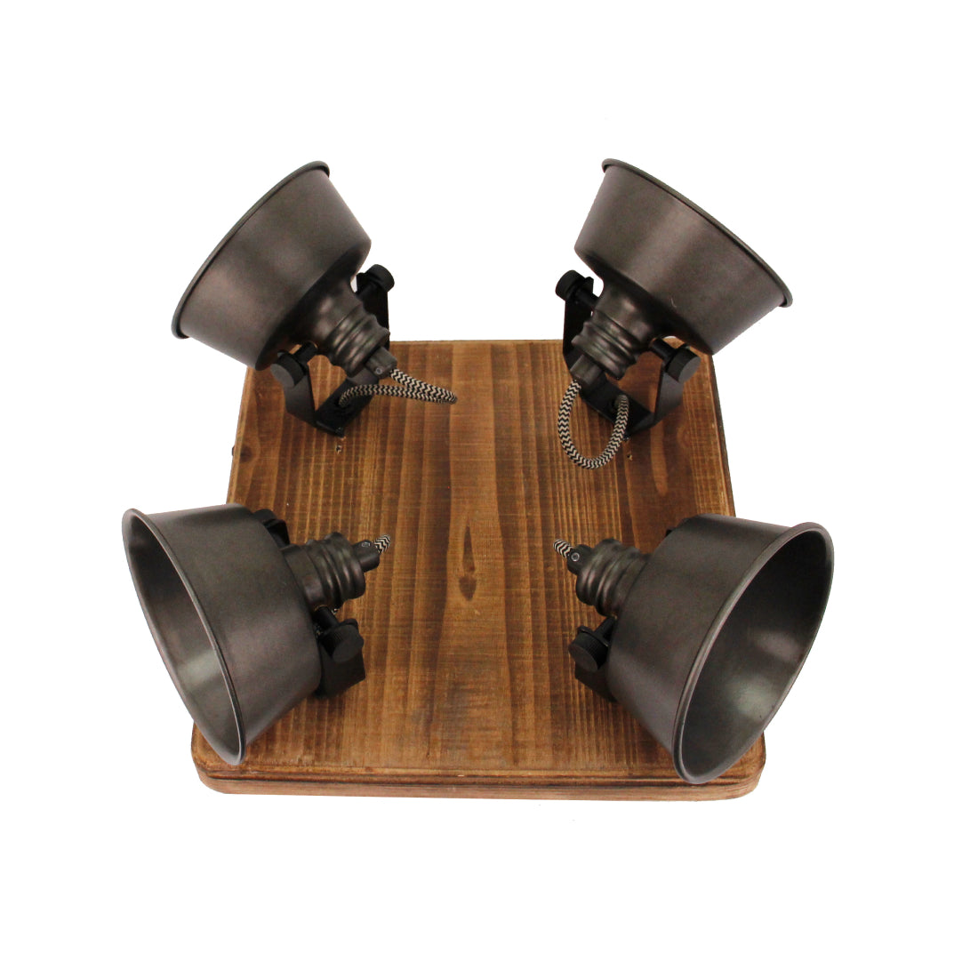 Max plafondlamp van Various, 4 lichts, Ø12 cm, stijlvolle, zwart black steel spot met vintage hout.