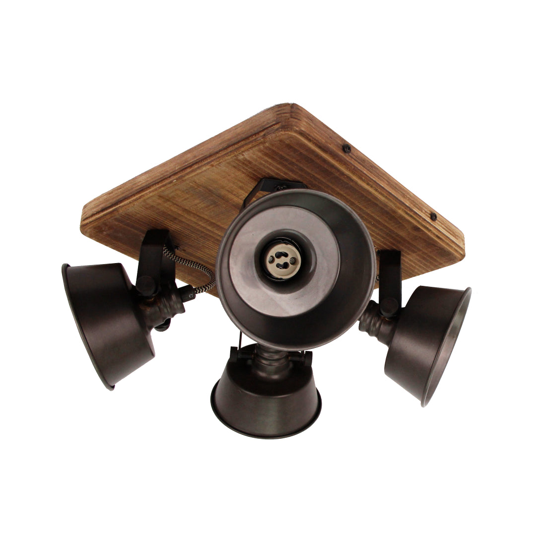 Max plafondlamp van Various, 4 lichts, Ø12 cm, stijlvolle, zwart black steel spot met vintage hout.