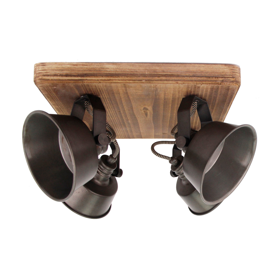 Max plafondlamp van Various, 4 lichts, Ø12 cm, stijlvolle, zwart black steel spot met vintage hout.