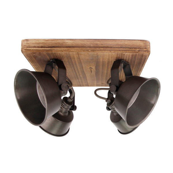Max plafondlamp van Various, 4 lichts, Ø12 cm, stijlvolle, zwart black steel spot met vintage hout.