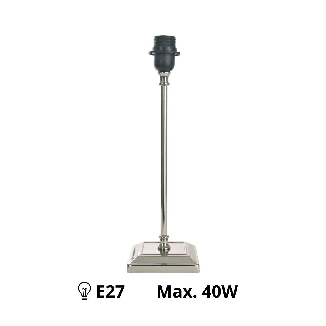 De Various T-80 lampenvoet in nikkel is 41 cm hoog. Combineer met een lampenkap die bij jouw interieur past!