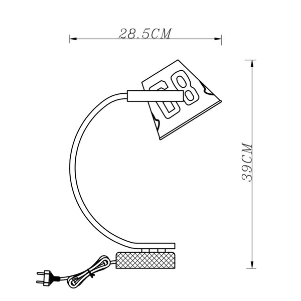 Technische tekening van de Various tafellamp 39 cm met afmetingen en E27 fitting.