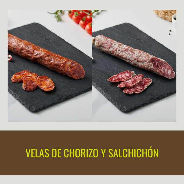 2 Sausages of Salchichón and 2 Sausages of Spicy Chorizo approx 700 g.