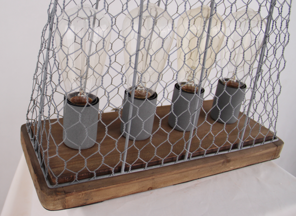 Chericoni Quattro tafellamp, industrieel en stijlvol, 4-lichts, beton en vintage hout.