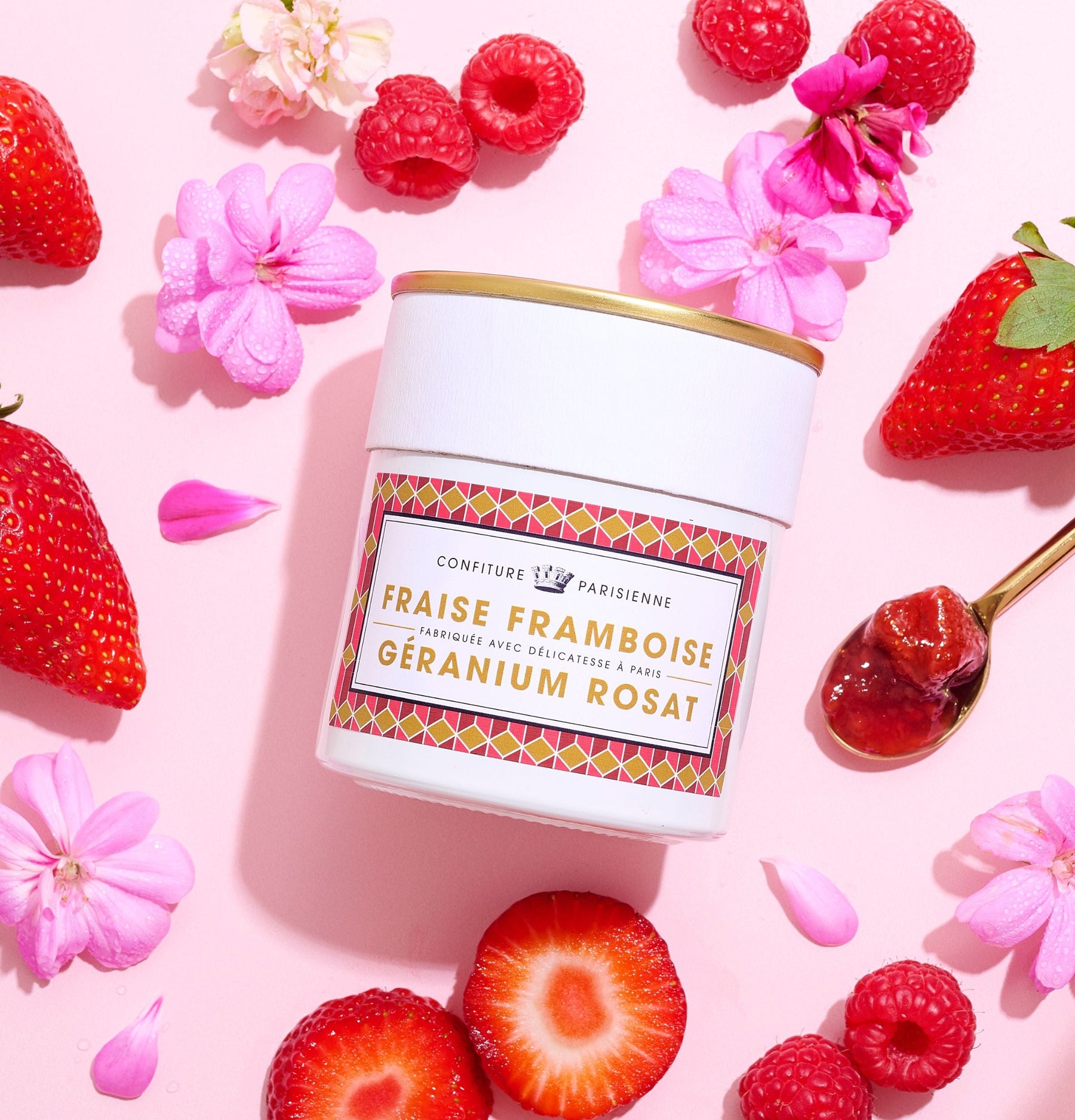 Confiture Parisienne - Fraise Framboise Géranium Rosat