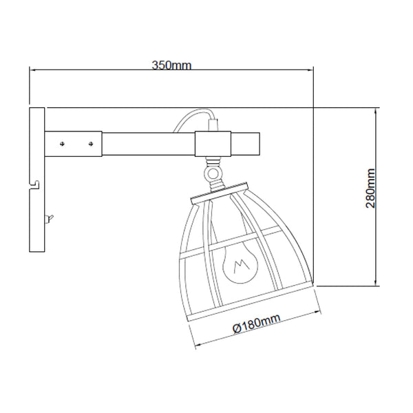 Various Frame Wall Light – Industrial Design in Metal & Wood – Ø18 cm – E27 Socket