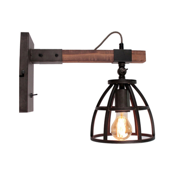 Chericoni Aperto wandlamp Ø18 cm in zwart met houten details, volledig afgebeeld tegen een neutrale achtergrond.