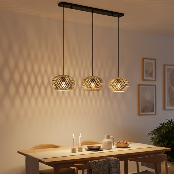 Različita viseća lampa - 3 svjetla - E27 - Bambus - Ø28 cm - Prirodna atmosfera s dizajnom od bambusa