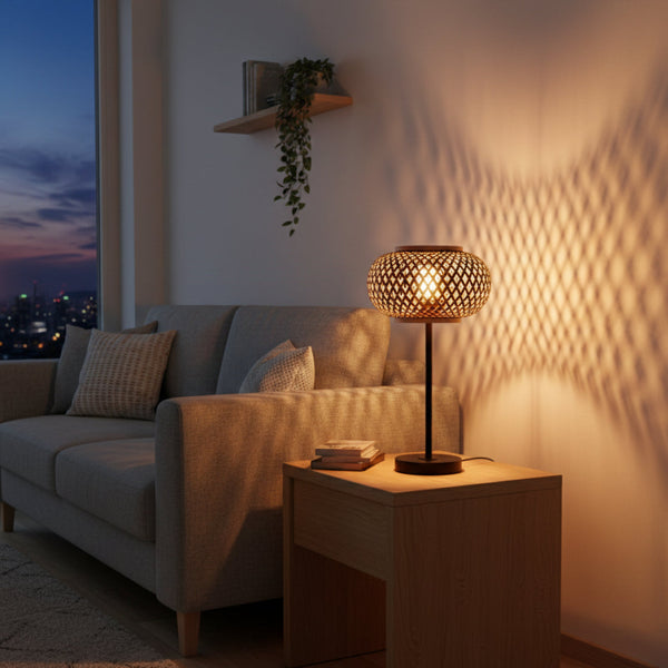 Various Weaving Table Lamp - Bamboo - Ø28 cm - Natural & Black