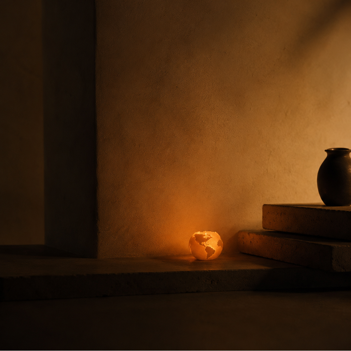 Close-up of the textured CocoBee globe beeswax candle