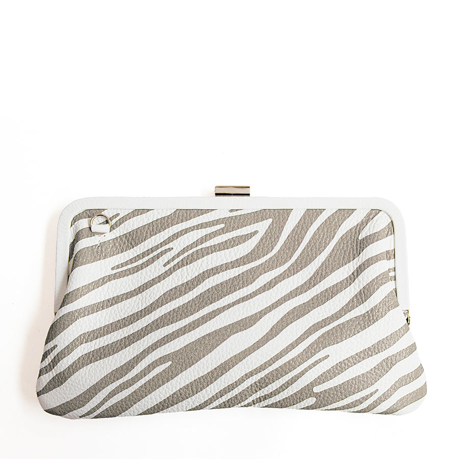 ZEBRA - Beige Screen-Printed Leather Clutch