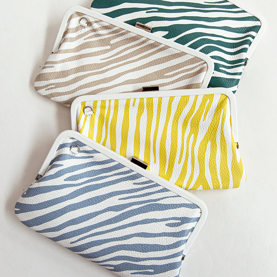 ZEBRA - Screen-printed leather clutch in blue
