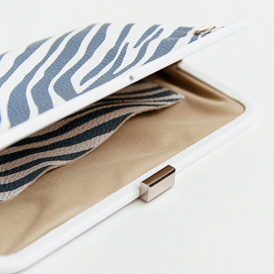 ZEBRA - Screen-printed leather clutch in blue