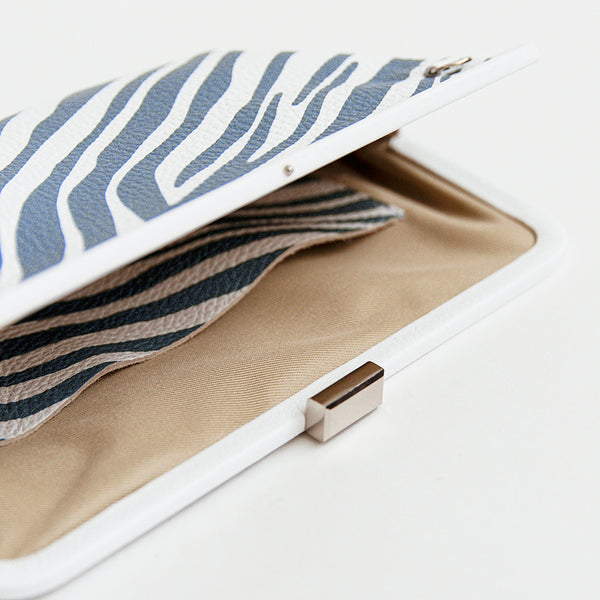 ZEBRA - Screen-printed leather clutch in blue