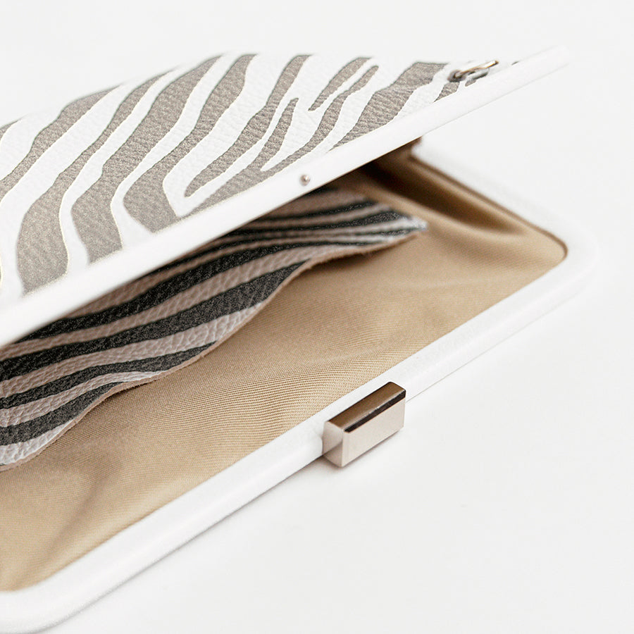 ZEBRA - Beige Screen-Printed Leather Clutch