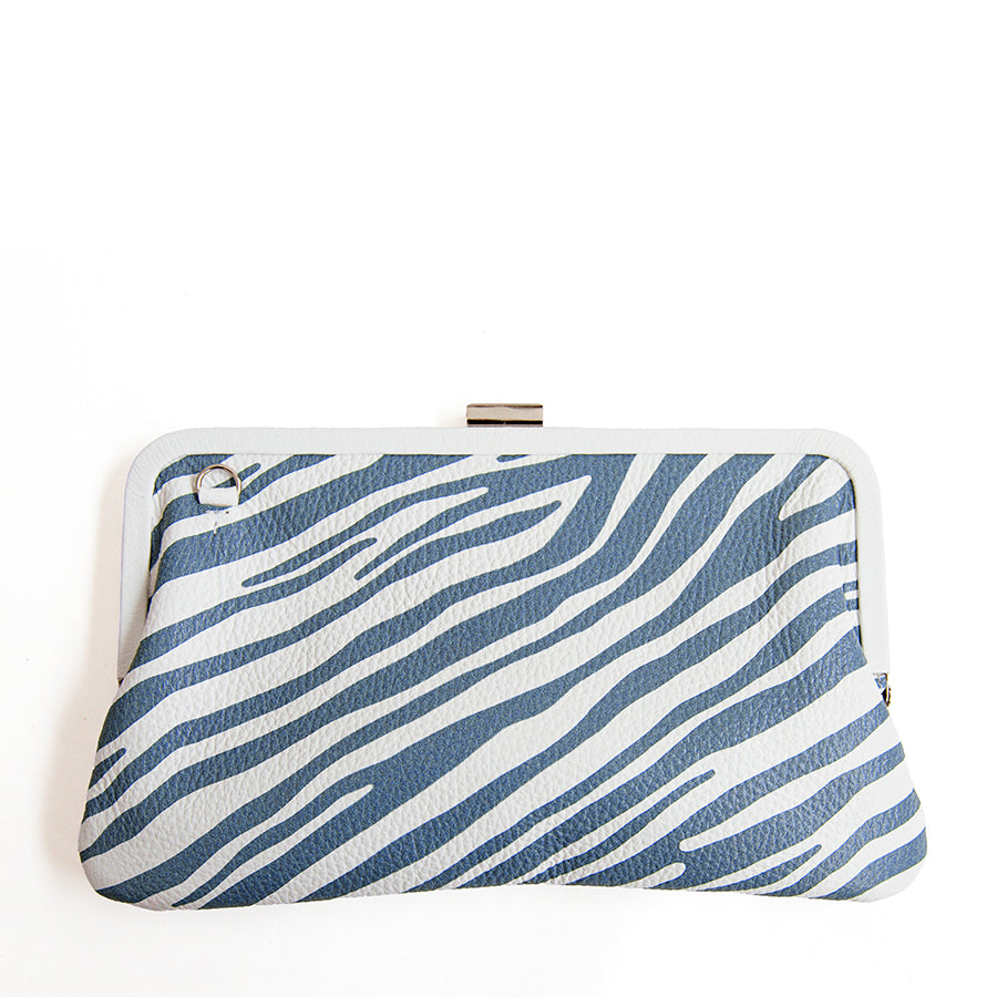 ZEBRA - Screen-printed leather clutch in blue