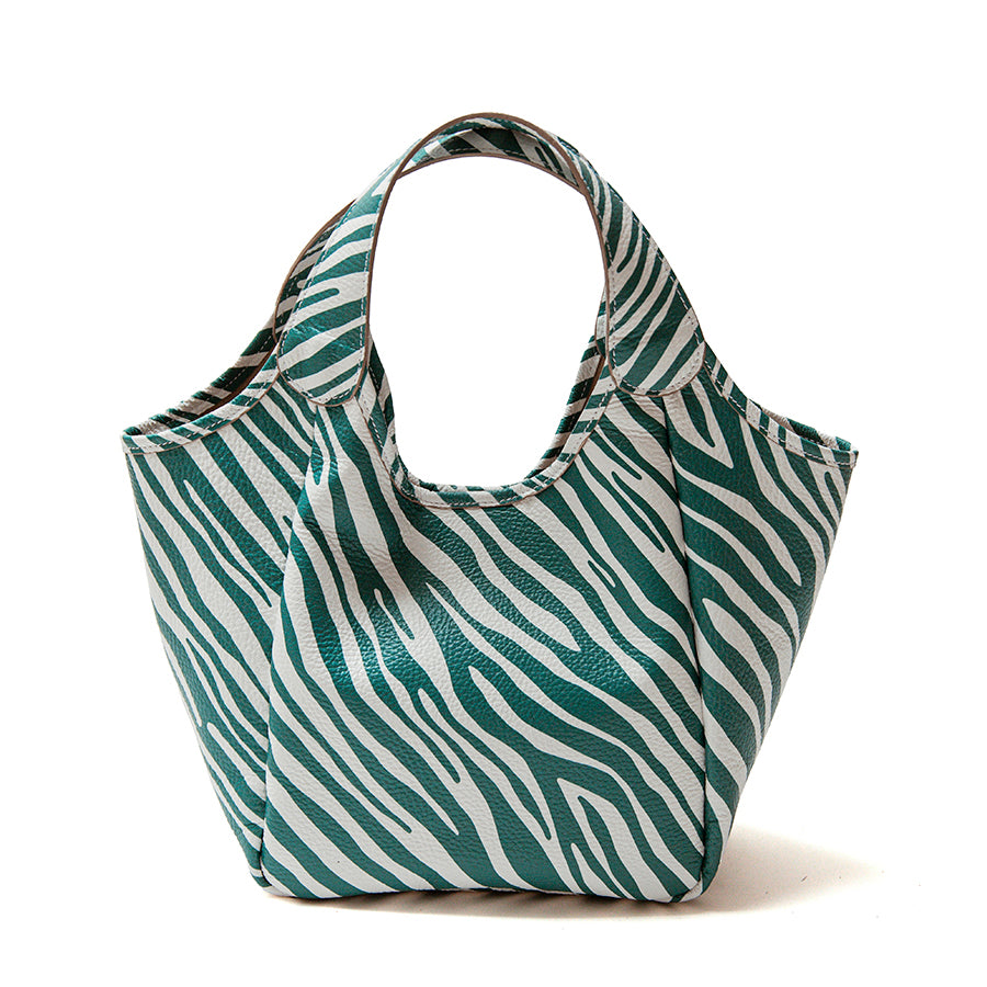 ZEBRA - Tote in pelle serigrafata smeraldo