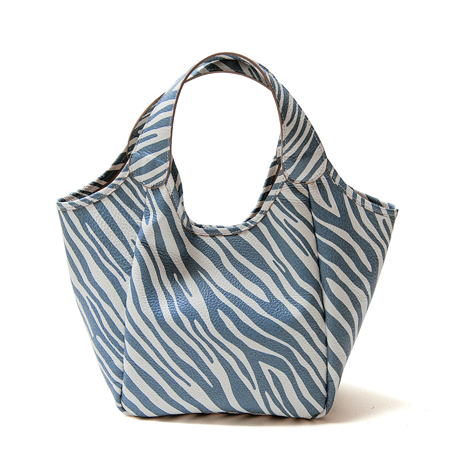 ZEBRA - Screen-printed leather tote in blue