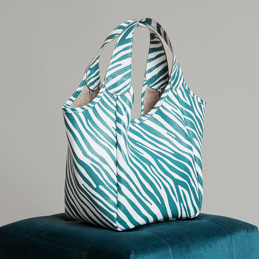 ZEBRA - Tote in pelle serigrafata smeraldo