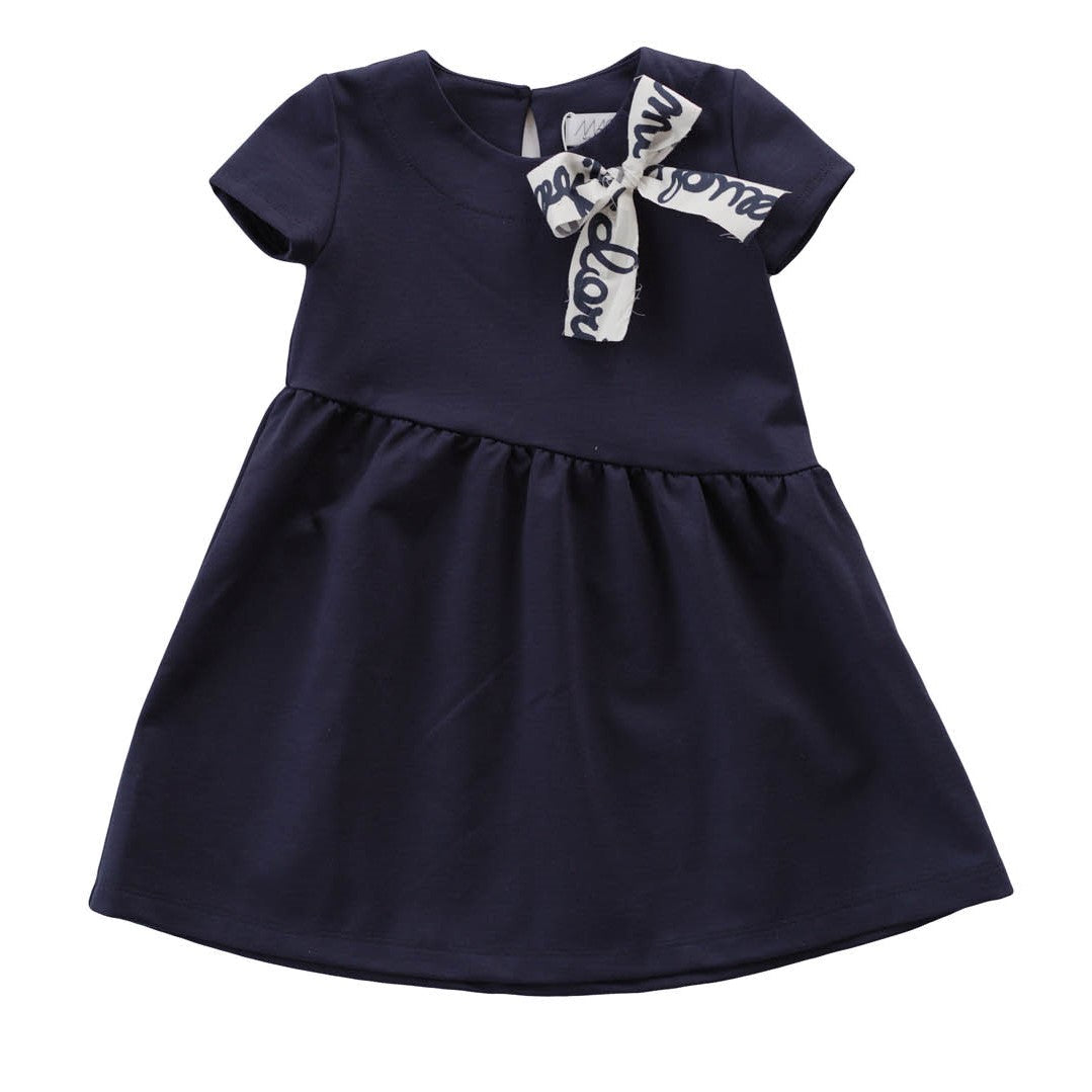 BLUE MILANO STITCH DRESS WITH BOW