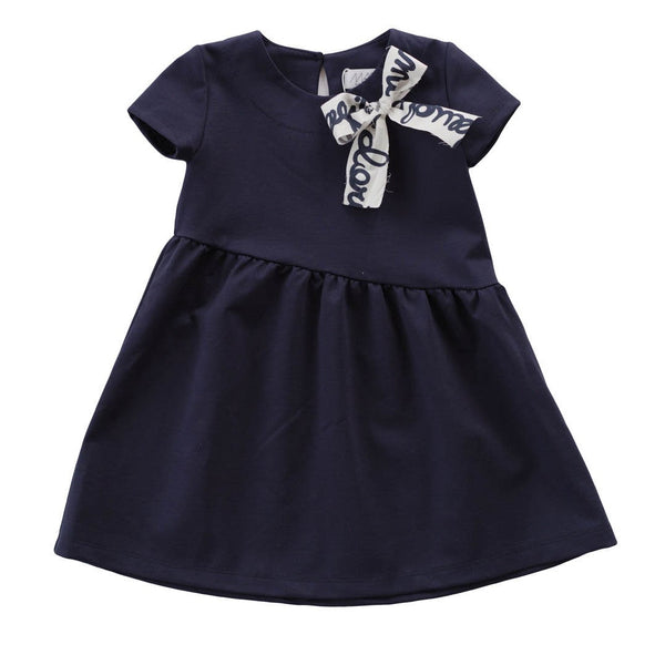 BLUE MILANO STITCH DRESS WITH BOW